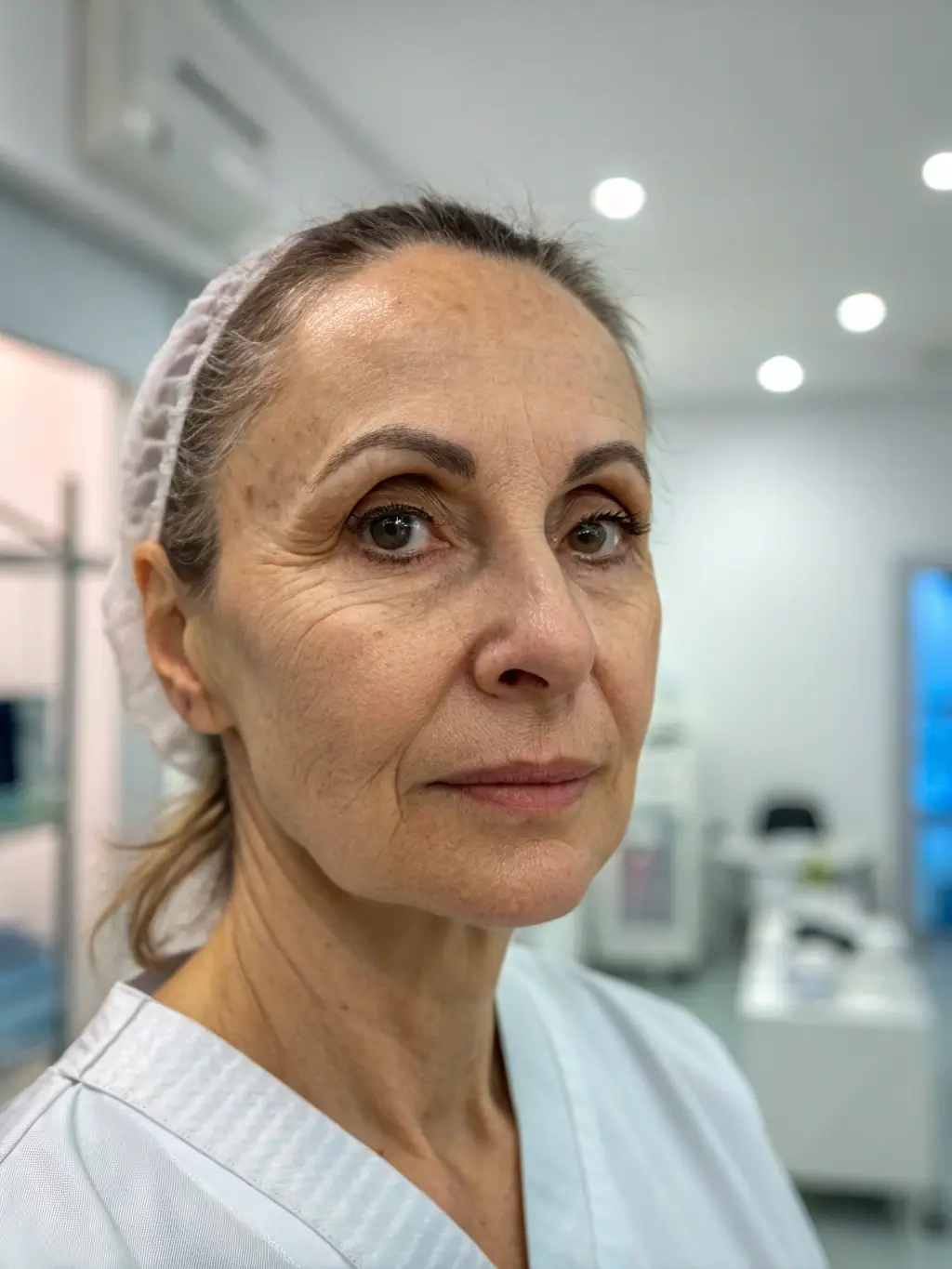 Close-up shot of a patient's forehead before Botox treatment, highlighting the wrinkles and lines to be addressed. The image should be well-lit and professionally taken.