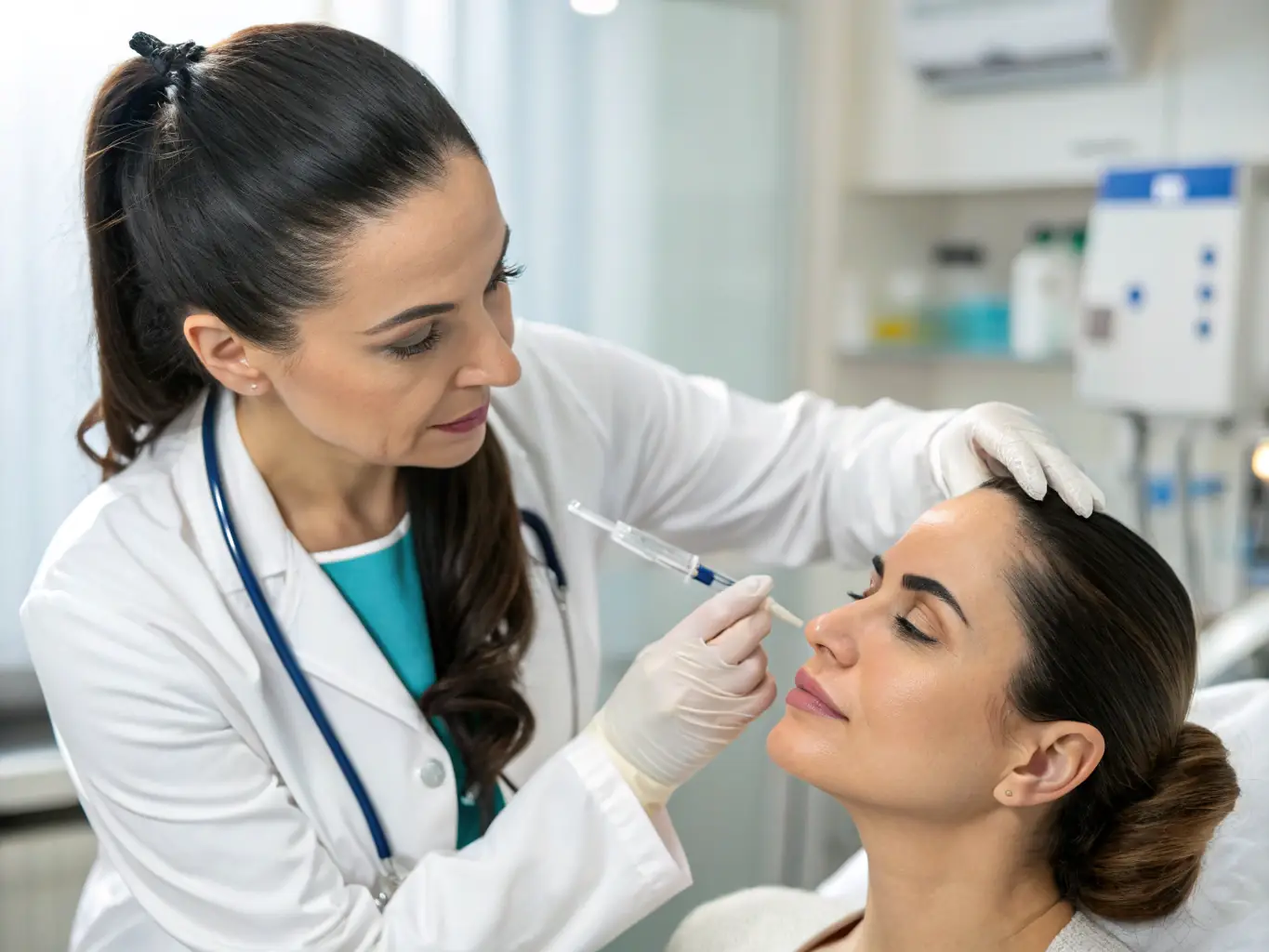 A close-up image of a Botox injection being administered by a skilled practitioner at Martine Barkum Cosmetic Clinic, highlighting the precision and expertise involved.