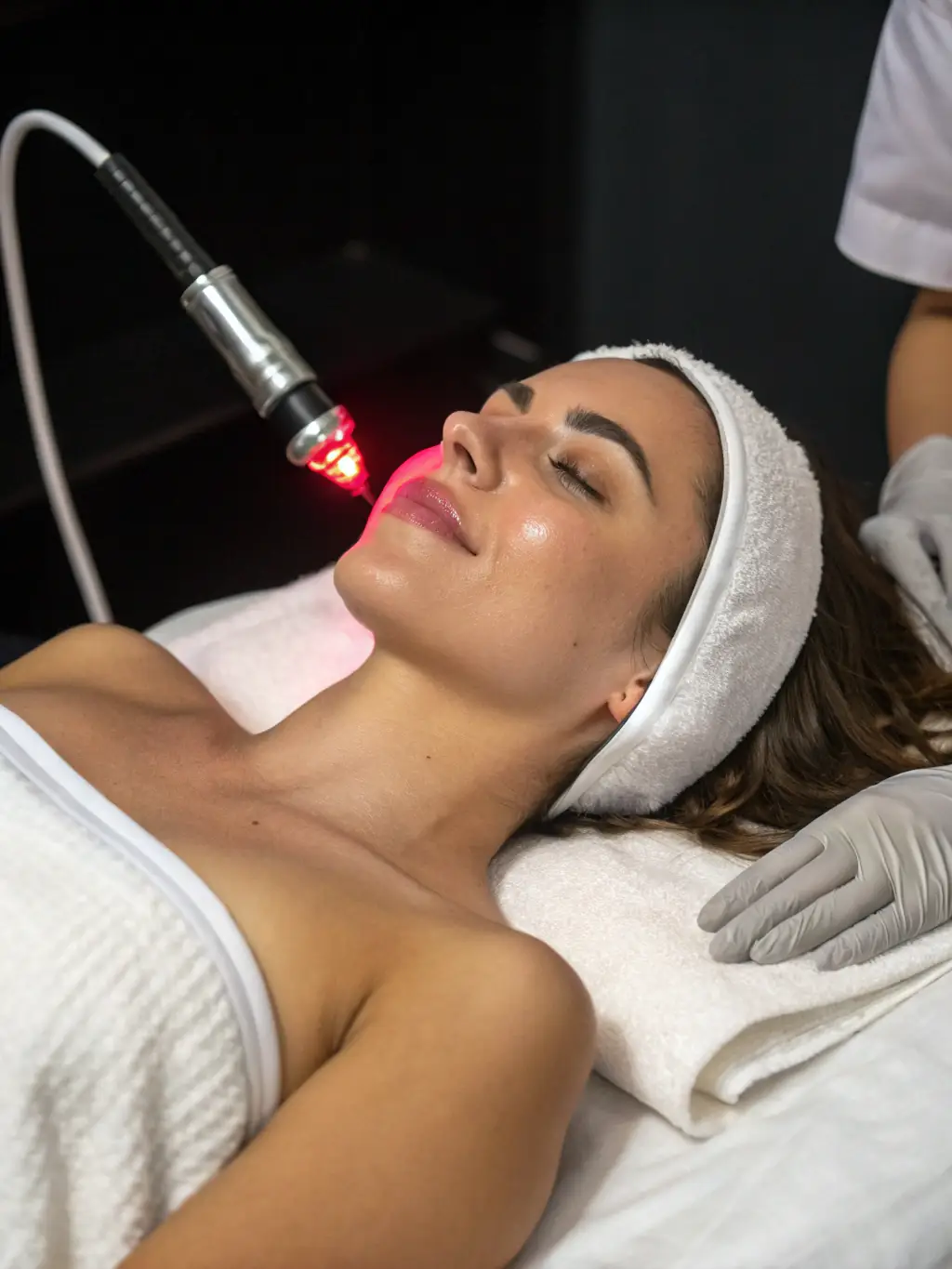 Image of a patient undergoing a laser skin resurfacing treatment, highlighting the technology used and the precision of the procedure. The image should convey a sense of safety and professionalism.